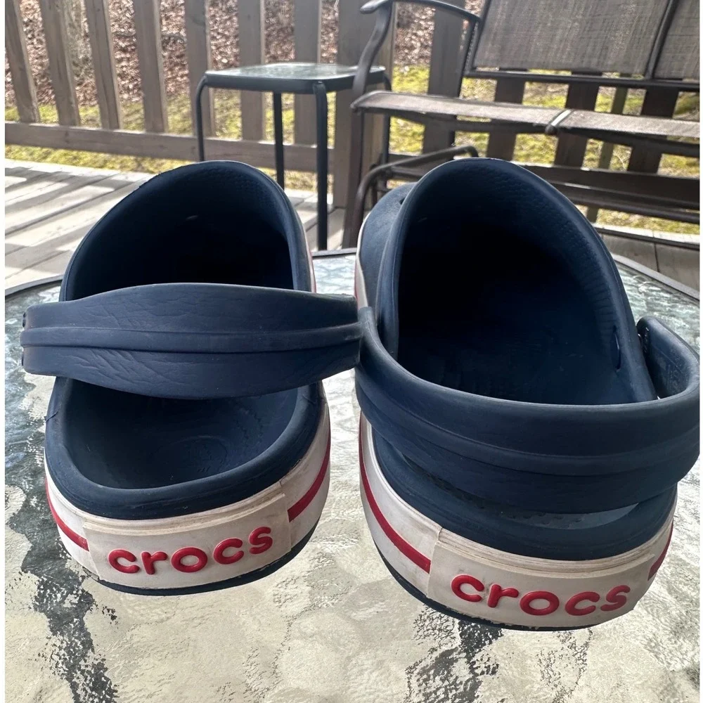 Crocs Crocband Navy‎ Blue Red White Clog Mens 5 Womens 7 Jibbitz